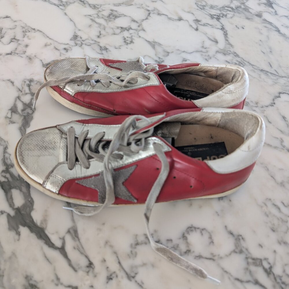 Women's Red White Silver Golden Goose Sneakers Sz 38 8